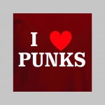 I LOVE PUNKS!   mikina s kapucou stiahnutelnou šnúrkami a klokankovým vreckom vpredu